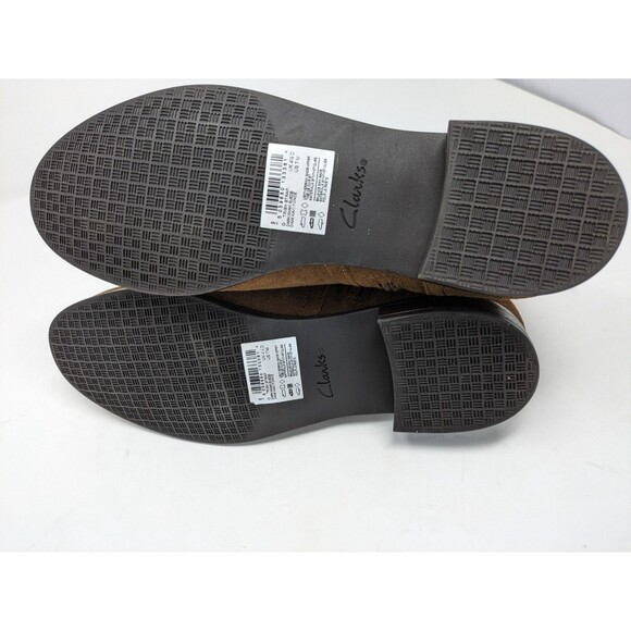 Clarks Womens Suede Chelsea Ankle Boot Trish Strap Studded Chocolate Brown 7M - Picture 8 of 9